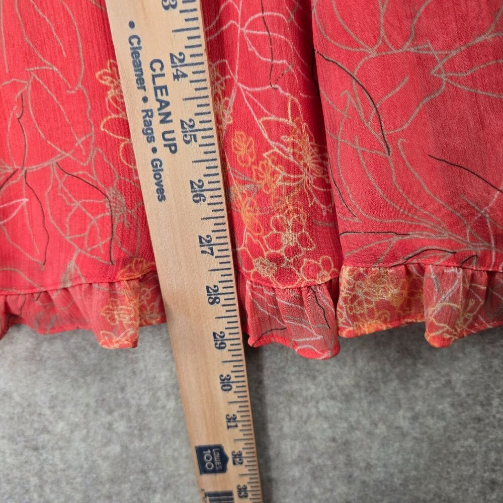 Sag Harbor Floral Layered Ruffle Skirt Red Orange 100% Polyester Lined Size 8 - Picture 7 of 8